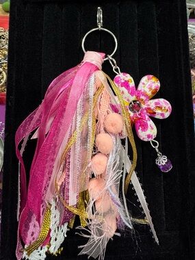 Pink Floral Tassel Keychain Bag Charm
